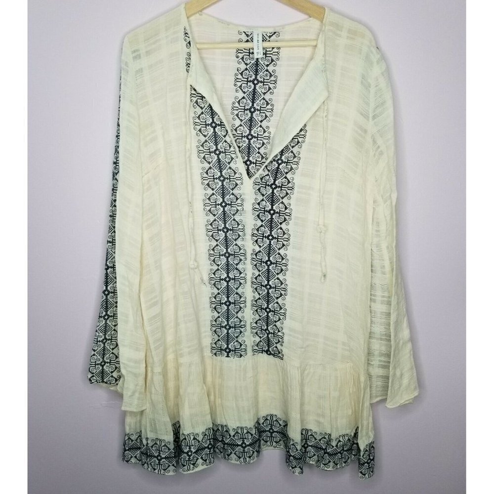 Bec Bridge 100%‎ Cotton Cream Blue Embroidered Top Tunic Dress Size US 4